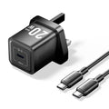 Vention Charger Wall GaN 20W 1xUSBC UK + USB-C 1m Cable Black FEPB0-UK-01