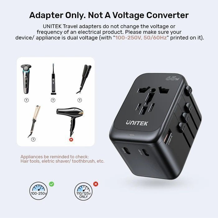 Unitek Charge Wall 65W Travel Adapter 3xUSBC+USBA Black P1122A