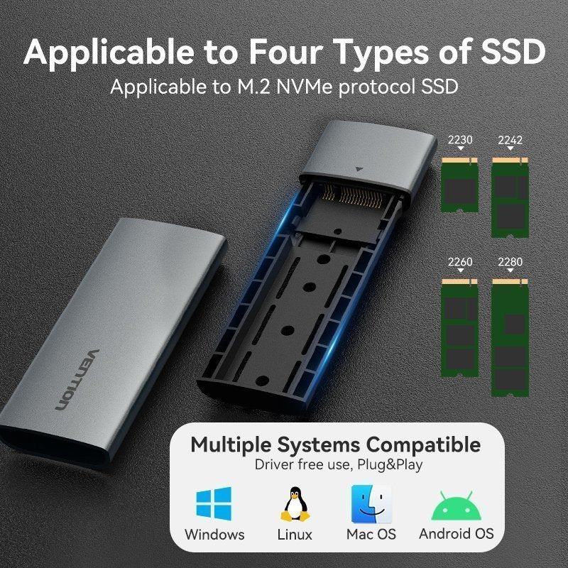 Vention IT Enclosure M2 NVMe SSD USB 3.1 Gen 2 Metal KPGH0