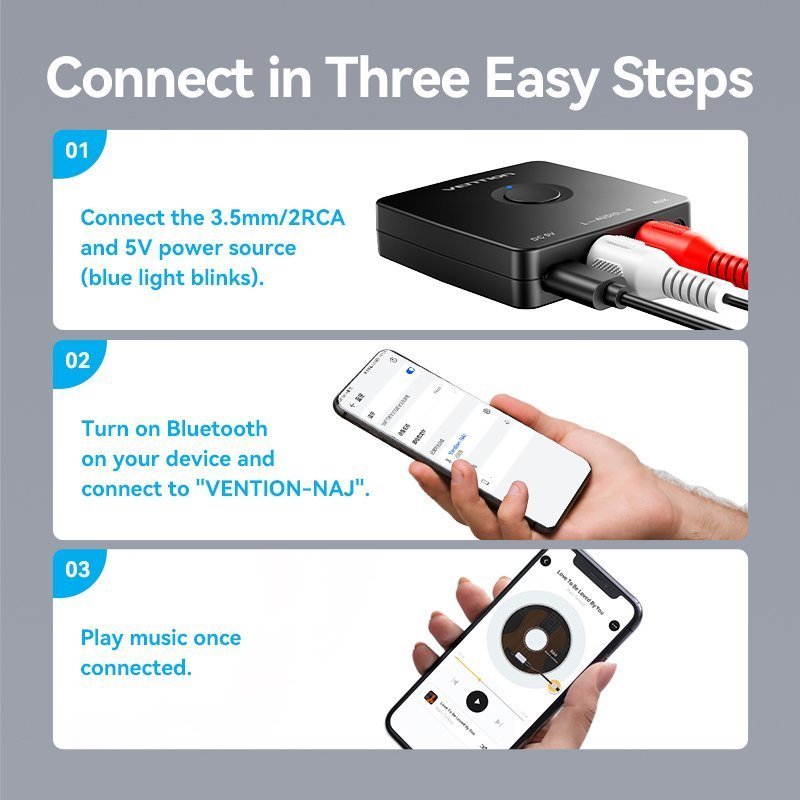 Vention AUDIO Bluetooth Receiver 3.5mm/2RCA NAJB0