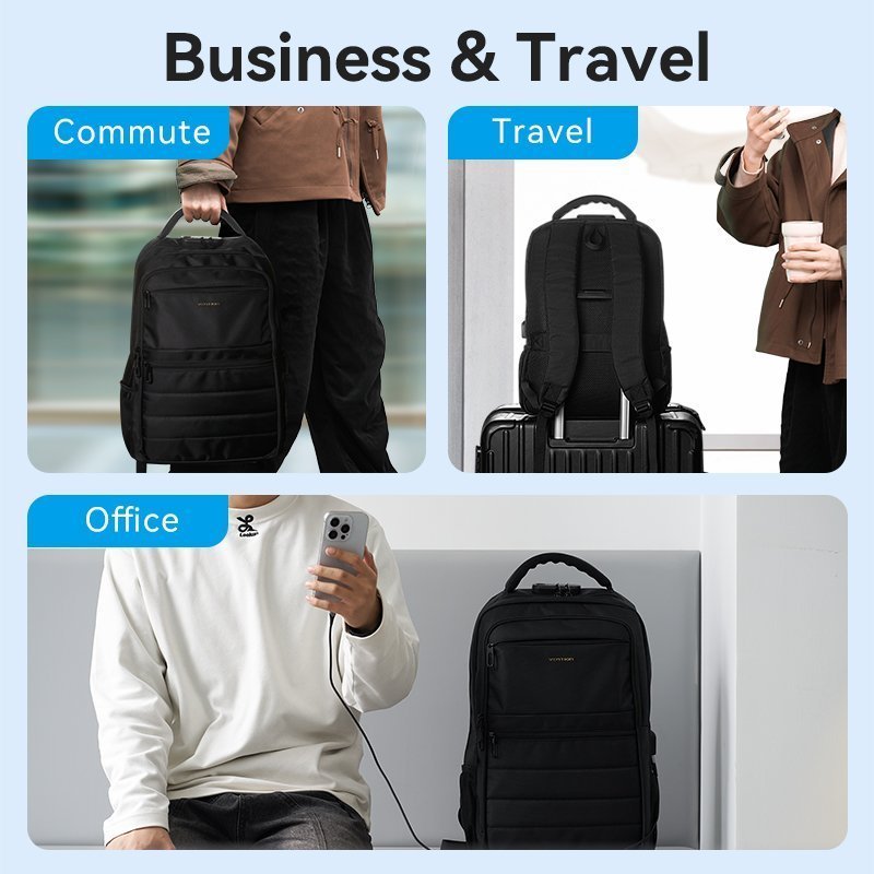 Vention Backpack 15.6” Water-Repellent USB Charge & Lock Black KRKB0