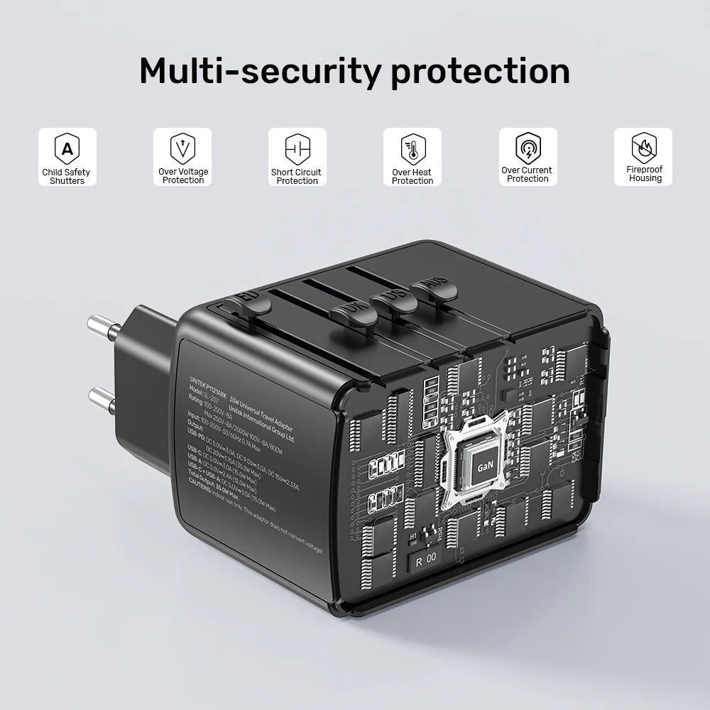 Unitek P1121A Universal Travel Wall Charger 35W 2xUSB-C + 3xUSB-A