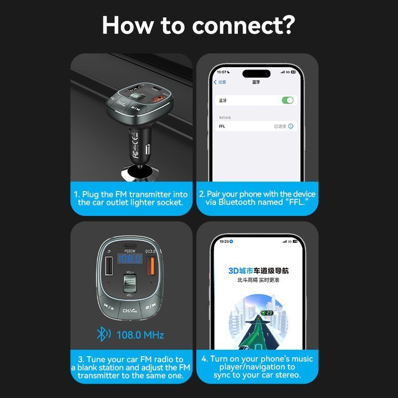 Vention Car FM Transmitter & Charger 3xUSB 30W/18W/5W FFLB0