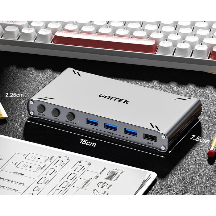 Unitek KVM HDMI Switch USB-C 10Gbps Split-Screen 5-Port Hub D1118A