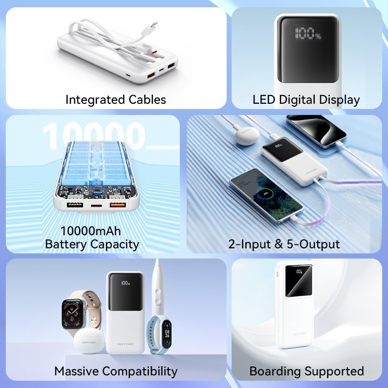 Vention Powerbank 10000mAh 22.5W Built-in USBC+Lighting Black FHOB0