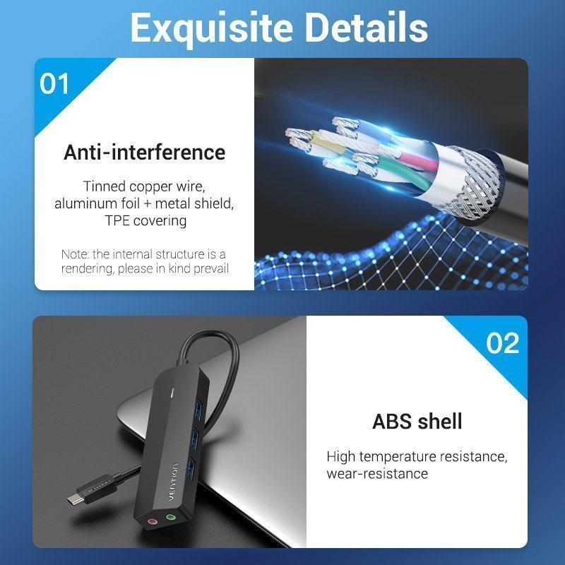 Vention HUB USB-C 3 x USB3.0/Micro-B/Stereo Sound 0.15m TGQBB
