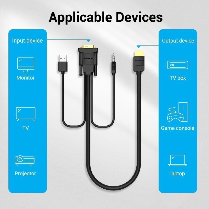 Vention HDMI Cable to VGA+Audio & USB Power 2.0m ABIBH