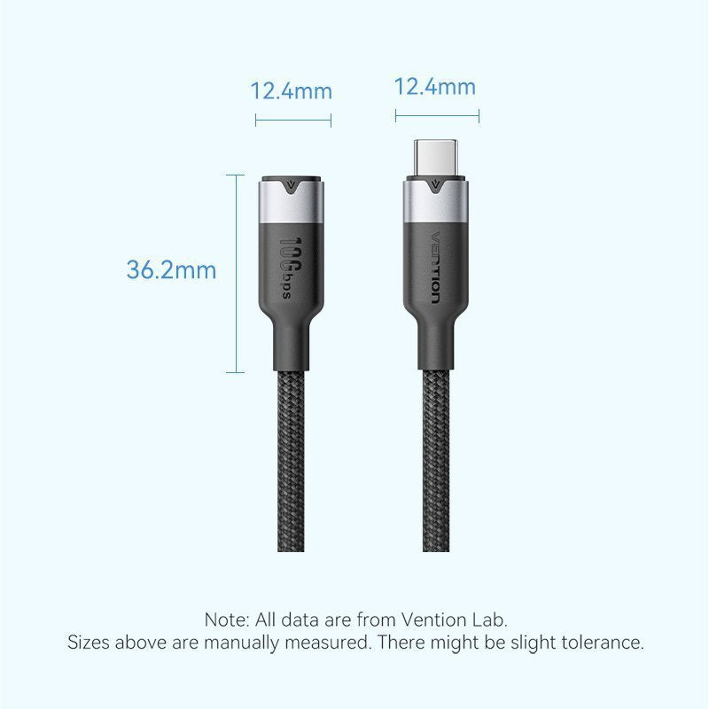 Vention IT Cable USB-C 3.2 Gen2 M-F 0.5m Braided Aluminum Black TRFBD