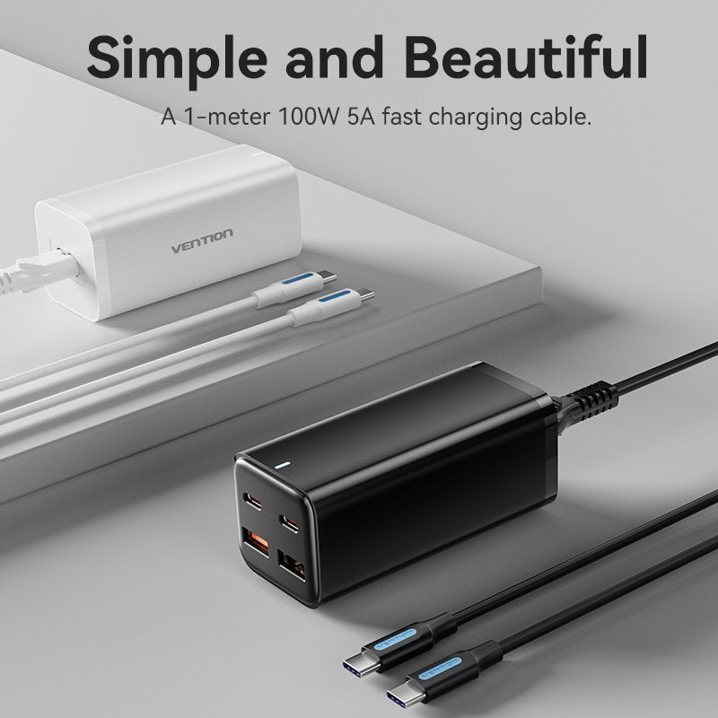 Vention Charger Desktop Station 100W 2xC 2xA+240W Cable Black FBSBG-UK