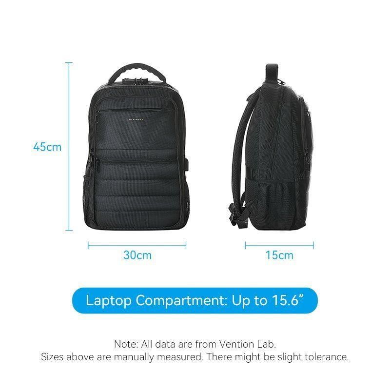 Vention Backpack 15.6” Water-Repellent USB Charge & Lock Black KRKB0