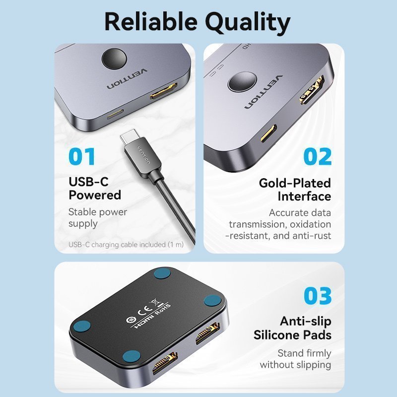 Vention HDMI Switch 2-Port 8K 2.1 Bi-Directional Metal AKPH0