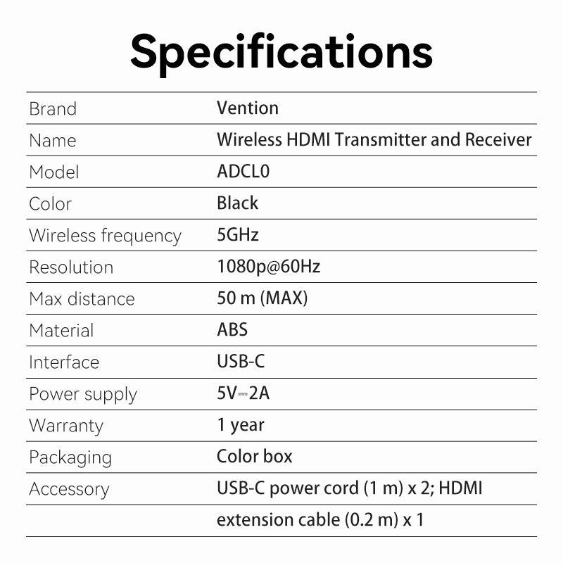 Vention HDMI Wireless Transmitter-Receiver Kit 5GHz 1080p Blue ADCL0