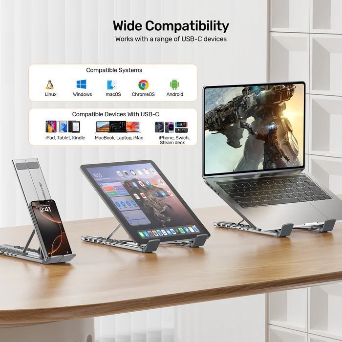 Unitek Stand for Laptop Foldable w/Hub 2xUSBA/1xC/HDMI/SD/PD100W D1137A