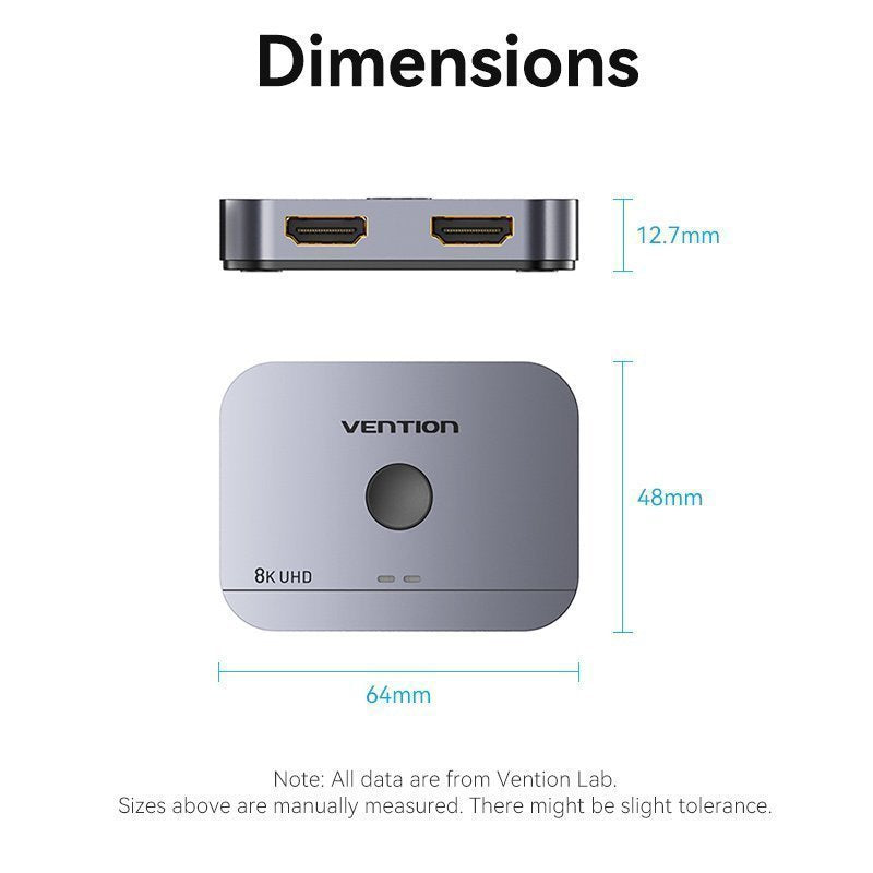 Vention HDMI Switch 2-Port 8K 2.1 Bi-Directional Metal AKPH0