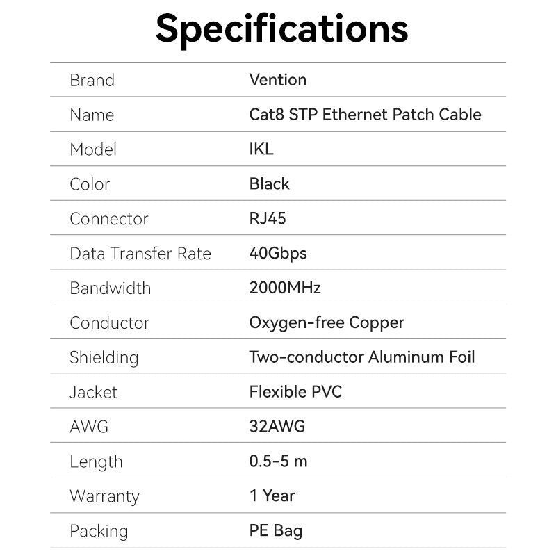 Vention NETWORK Cable Cat8 STP Rotate Right Angle Slim 2.0m Black IKLBH