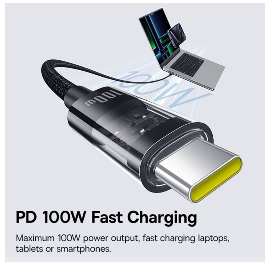 Baseus Cable USB-C to USB-C Gem Series 100W 2.0m Black