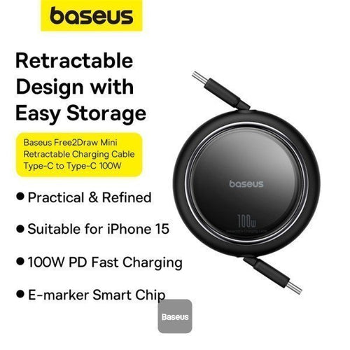 Baseus Cable USB-C to USB-C Pathfinder Retractable Cable 100W 1m  Black