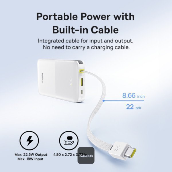 Baseus Powerbank 22.5W 20000mAh + Display EnerFill FC51 Bipow2 Pro  White