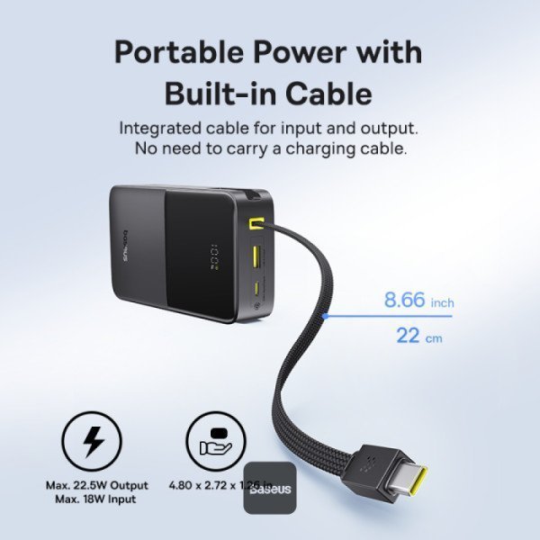Baseus Powerbank 22.5W 20000mAh + Display EnerFill FC51 Bipow2 Pro  Black