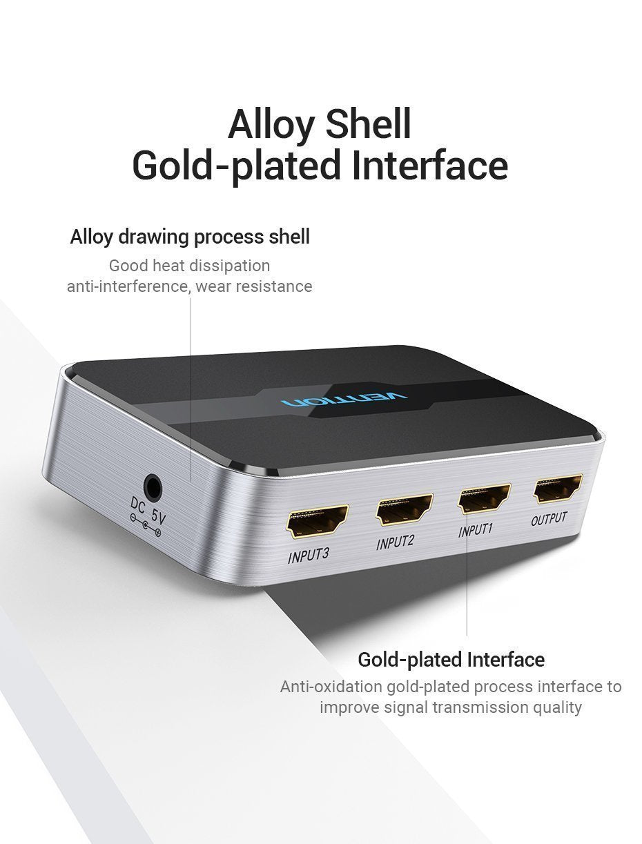 Vention HDMI Switch 3-Port 4K 2.0 w/Remote Control AFOH0