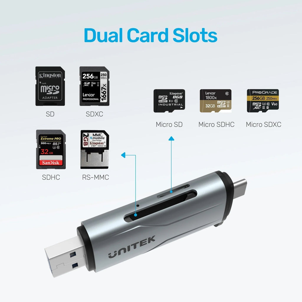 Unitek R1010A Card Reader USB-A/C 3.0 to Micro SD/SD