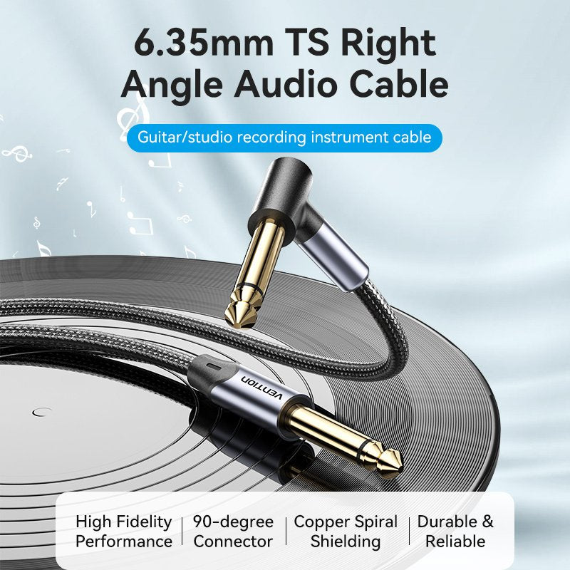 Vention AUDIO 6.3mm M to 6.3mm M Right Angle Braided-Metal 3.0m BKEHI