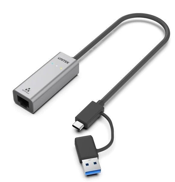 Unitek Converter USB-C to LAN Gigabit Ethernet+USB-A Y-3465A