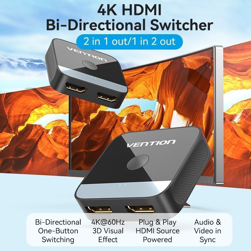 Vention HDMI Switch 2-Port 4K 2.0 Bi-Directional AKOB0