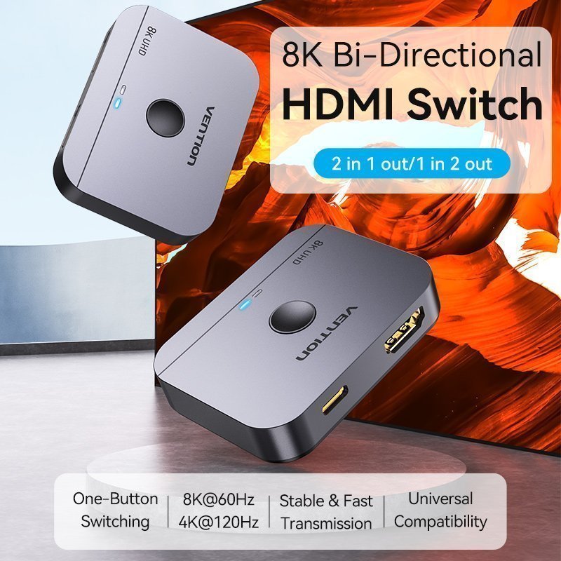 Vention HDMI Switch 2-Port 8K 2.1 Bi-Directional Metal AKPH0