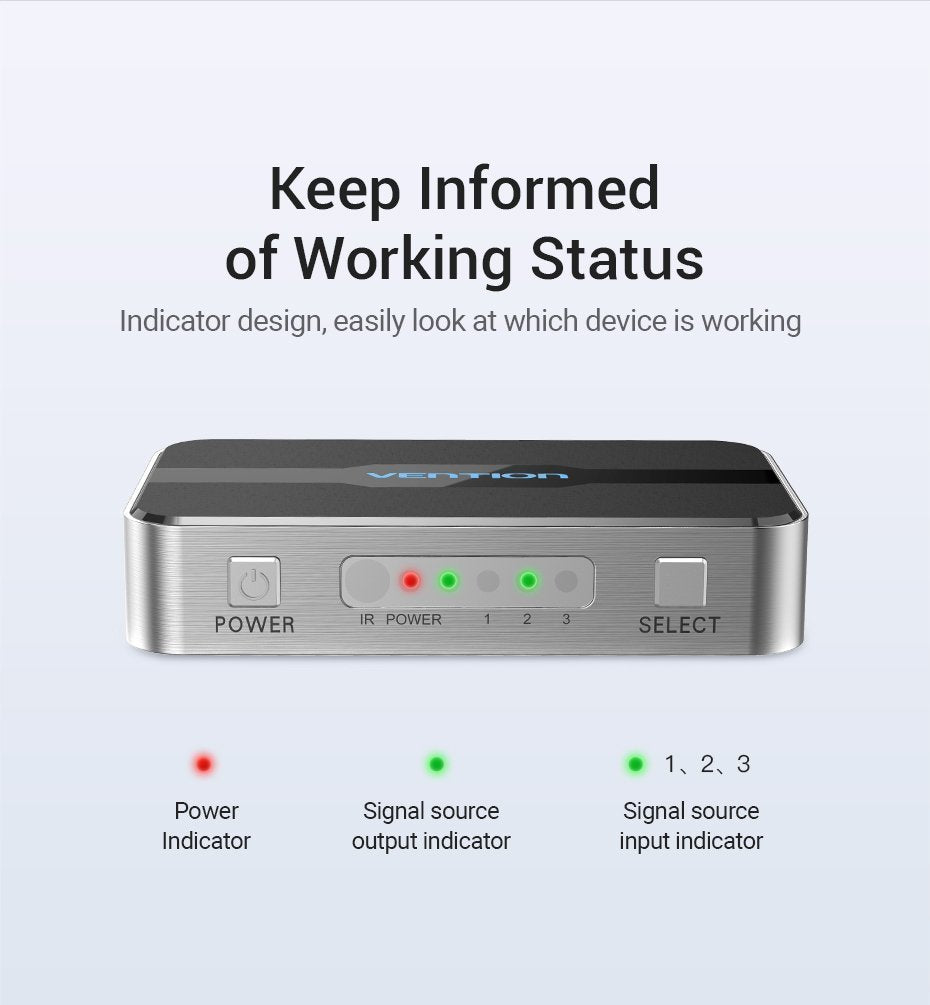 Vention HDMI Switch 3-Port 4K 2.0 w/Remote Control AFOH0