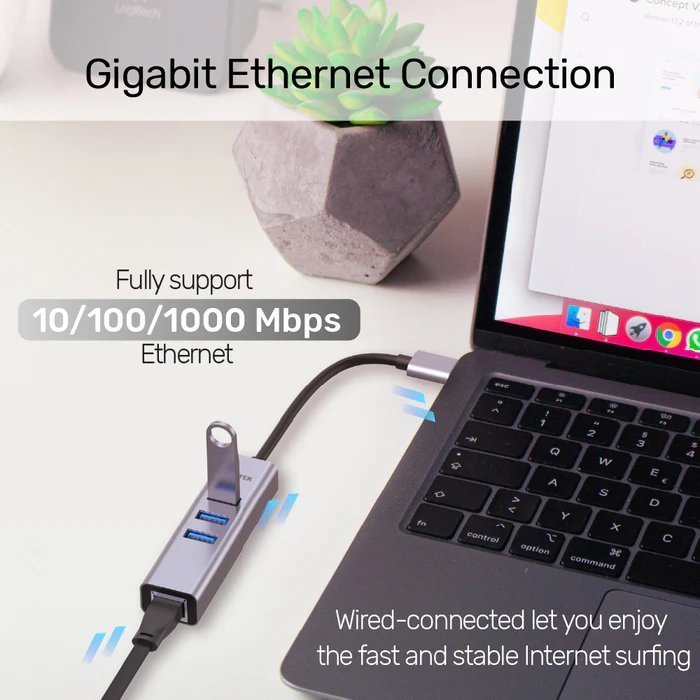 Unitek USB-C Hub USB3.0 3-Port & Gigabit LAN + USBA Adaptor Y-3088B