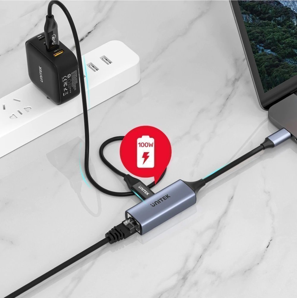 Unitek Converter USB-C to LAN Gigabit Ethernet PD100W U1323A