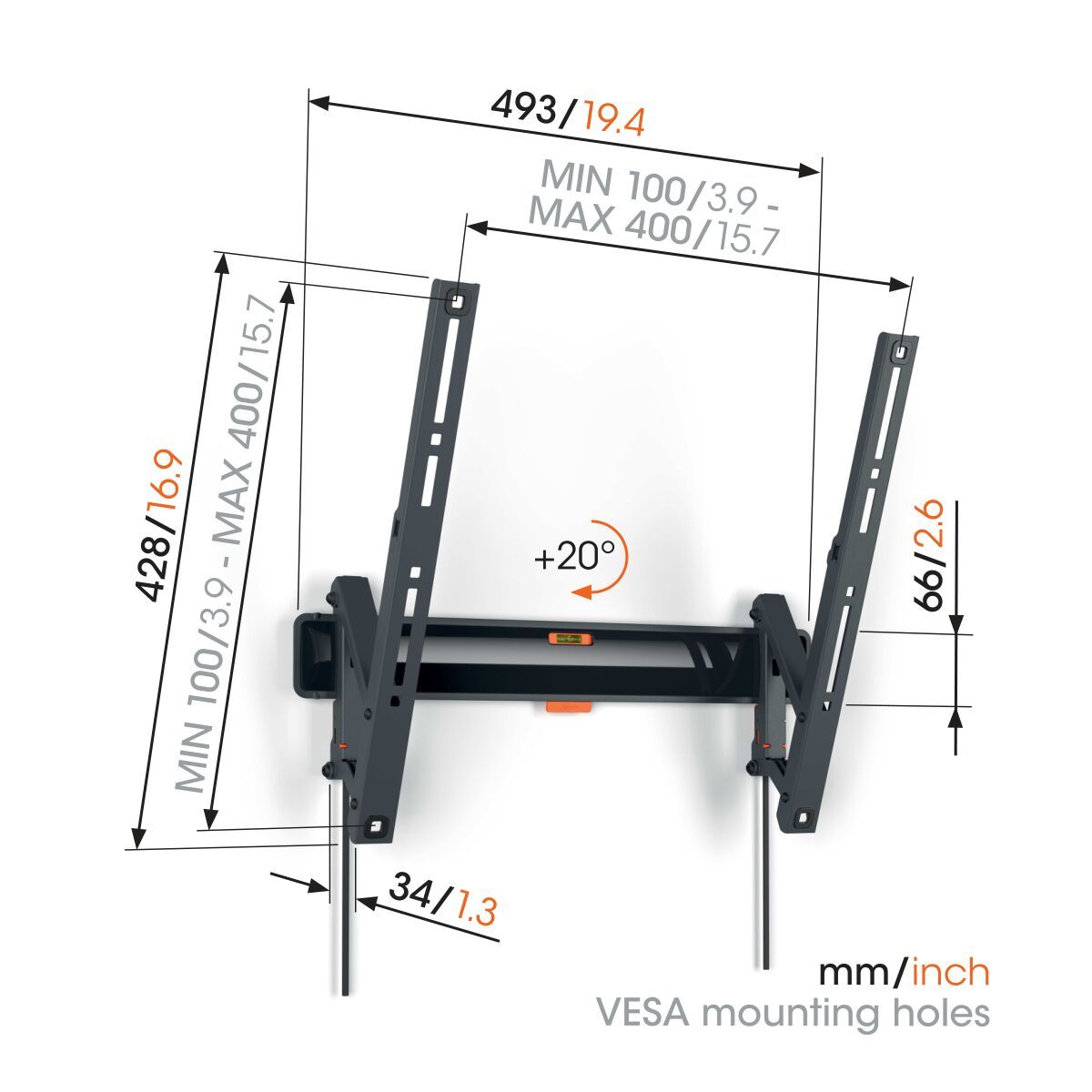 Vogels TVM3413 Tilt TV Wall Mount 32-65” Black