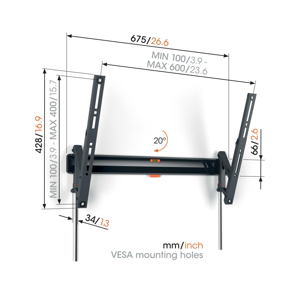 Vogels TVM3613 Tilt TV Wall Mount 40-77” Black