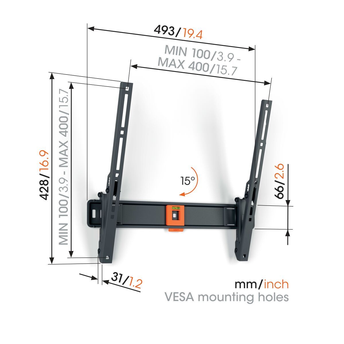Vogels TVM1413 Tilt TV Wall Mount 32-65” Black