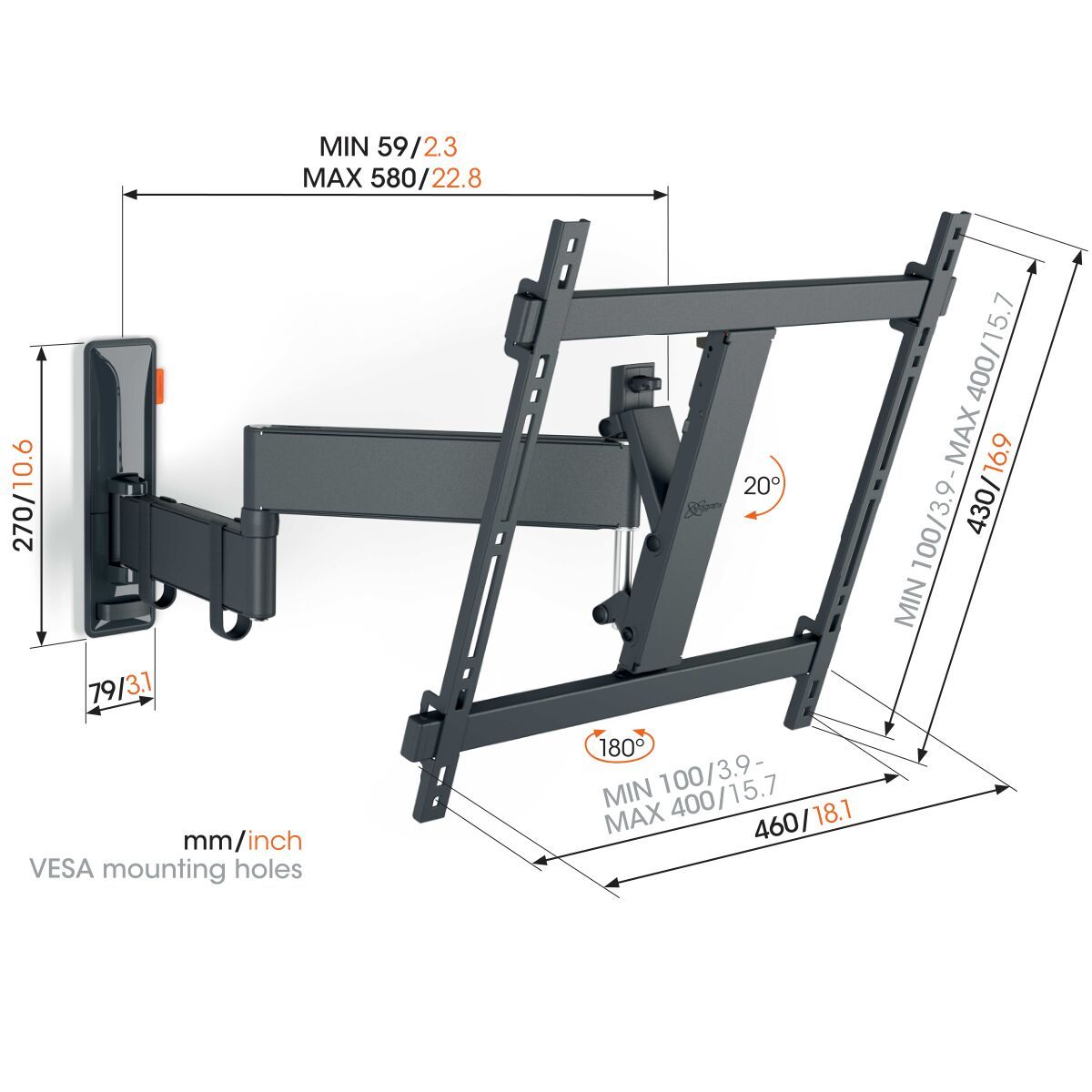 Vogels TVM3443 Turn TV Wall Mount 32-65” Black