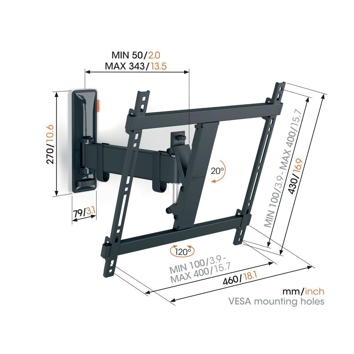 Vogels COMFORT TVM3423 TV Wall Mount 40×40 Turn 1 arm
