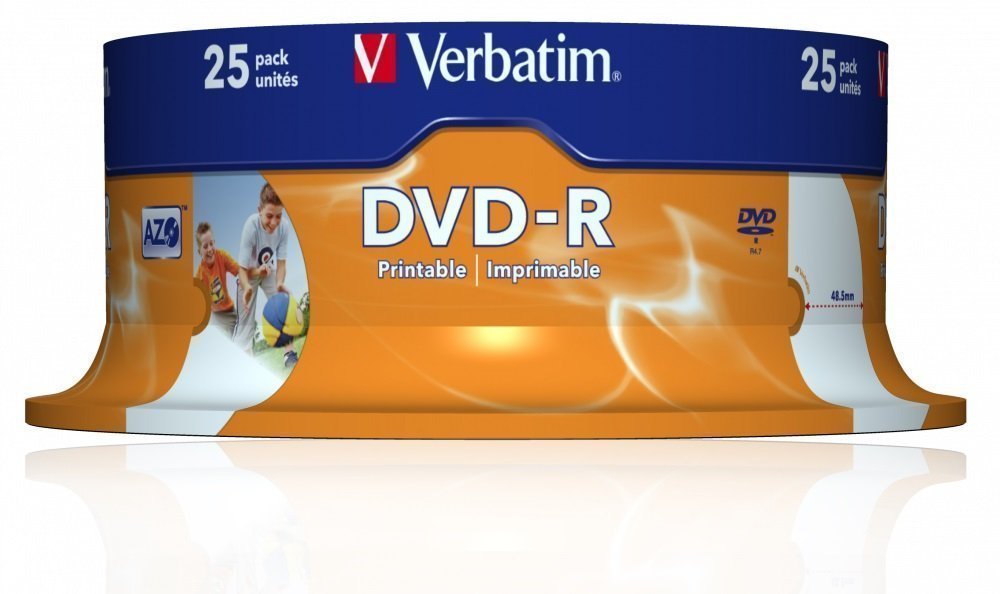 Verbatim DVD-R 4.7GB 16X 25-Pack Spindle Printable 43538