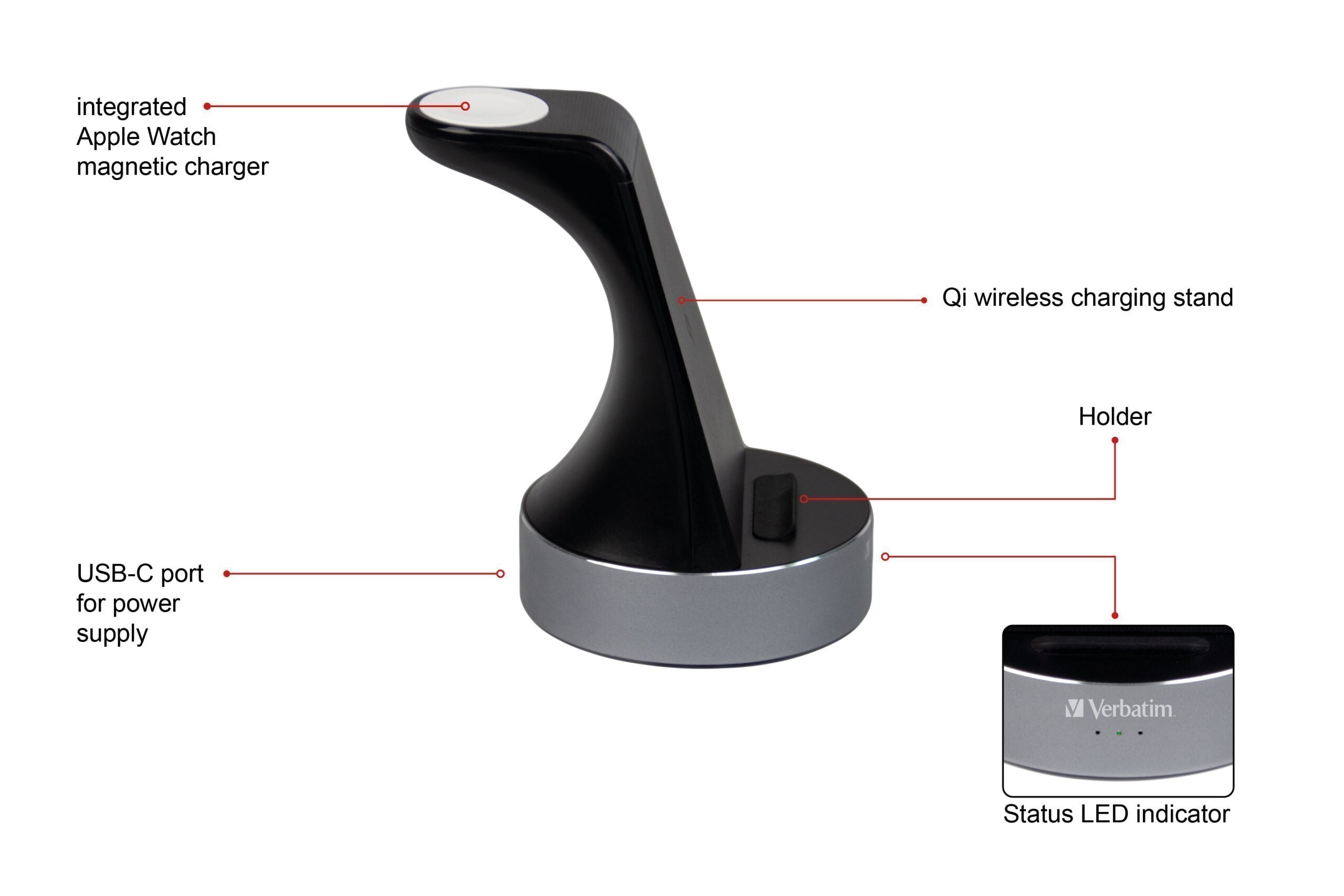 Verbatim Charger Desktop Wireless Qi MFI 2in1 Apple Devices WCS-01