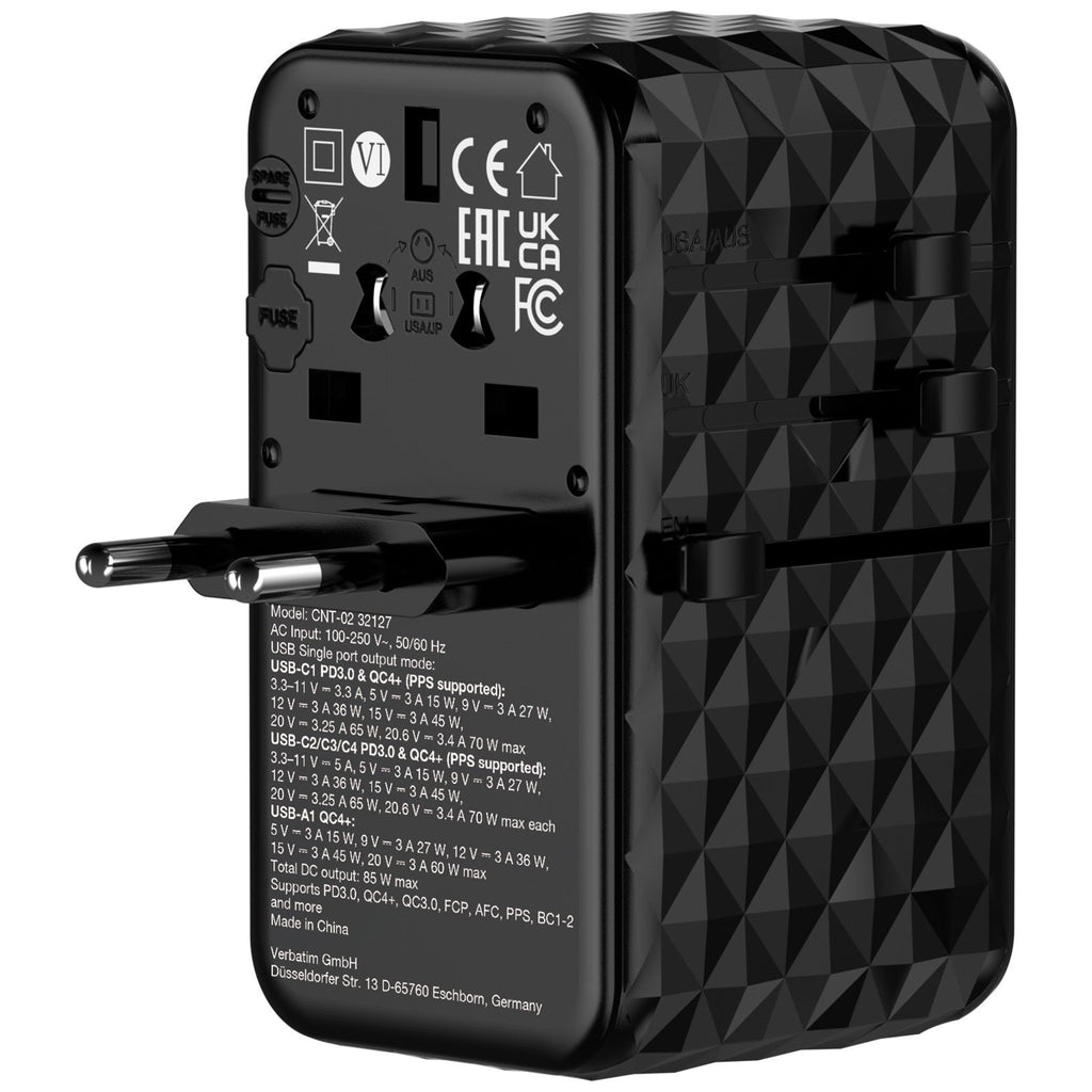 Verbatim Universal Charger Travel Adapter USB-C Retractable Cable 85W CNT-02