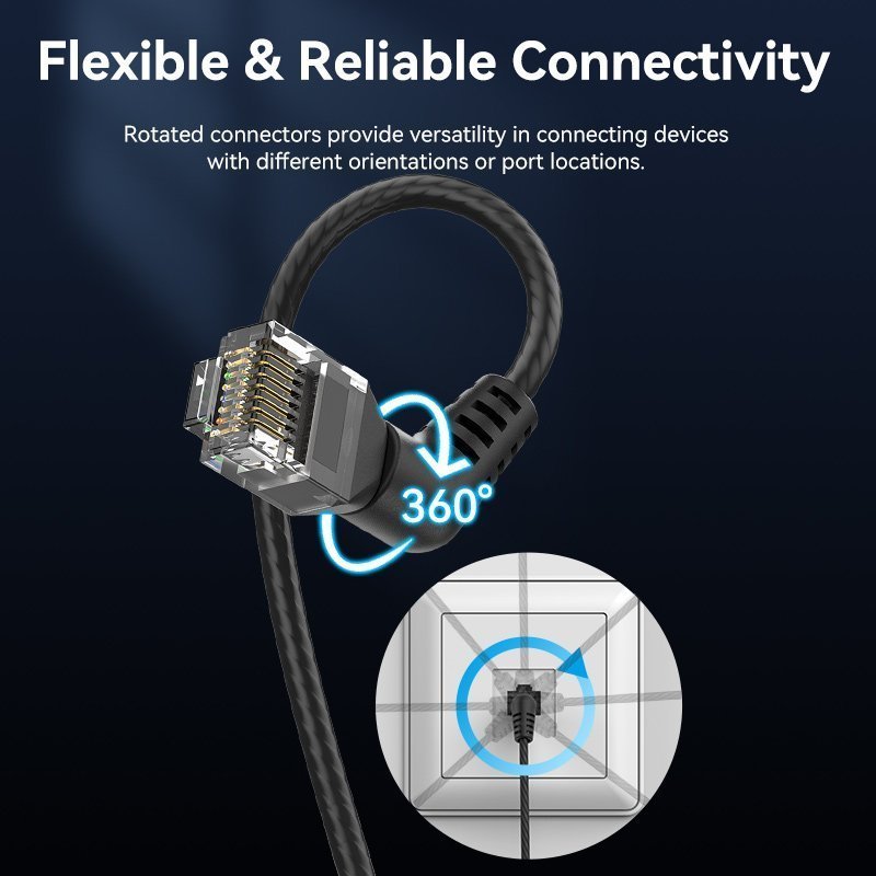 Vention NETWORK Cable Cat6A UTP Rotate Right Angle Slim 5.0m Black IBOBJ