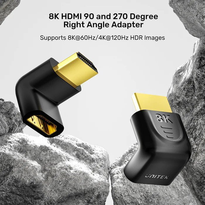Unitek HDMI Adaptor 1×90 & 1×270 degrees RA 8K60Hz A1046ABK