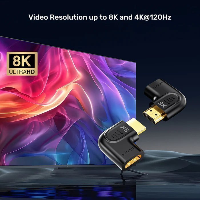 Unitek HDMI Adaptor 1×90 & 1×270 degrees RA 8K60Hz Vertical A1047ABK