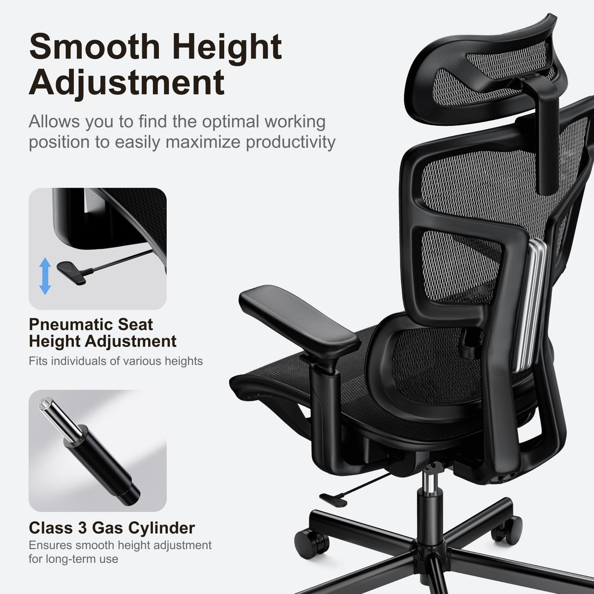Lumivida Office Chair Ergonomic Mesh Lumbar Support Adjustable Seat/Armrest Black CH10-10
