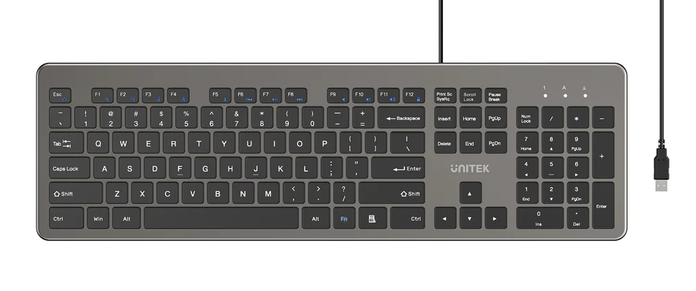 Unitek Keyboard Wired 104K USB-A English SlimTap T052 Space Grey