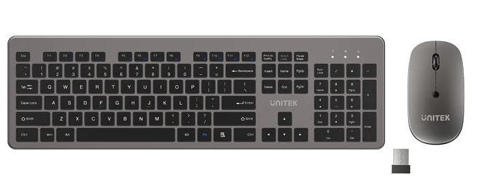 Unitek IT Keyboard & Mouse Combo Wireless 2.4GHz English SlimDuo T054 Space Grey