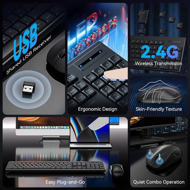 Vention Keyboard and Mouse Combo Wireless Silent Slim Full Size KTZB0-EN