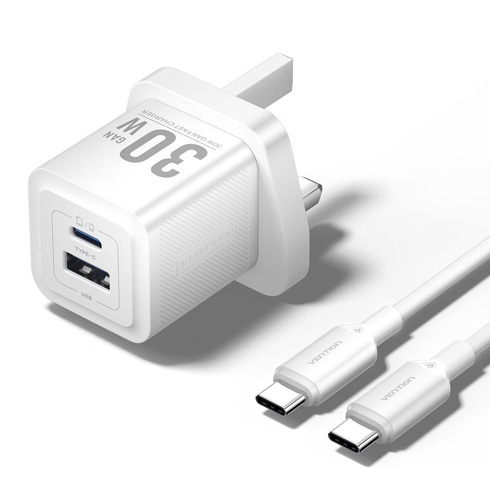 Vention Charger Wall GaN 30W 1xA 1xC+USBC Cable White TZ-FEQW0-UK-01