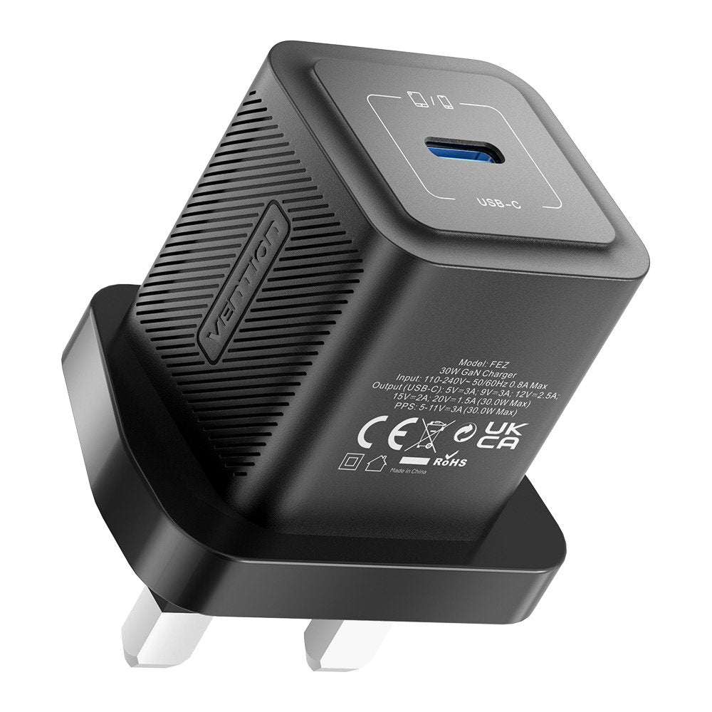 Vention Charger Wall GaN 30W 1xUSBC UK-Plug Mini Black FEZB0-UK