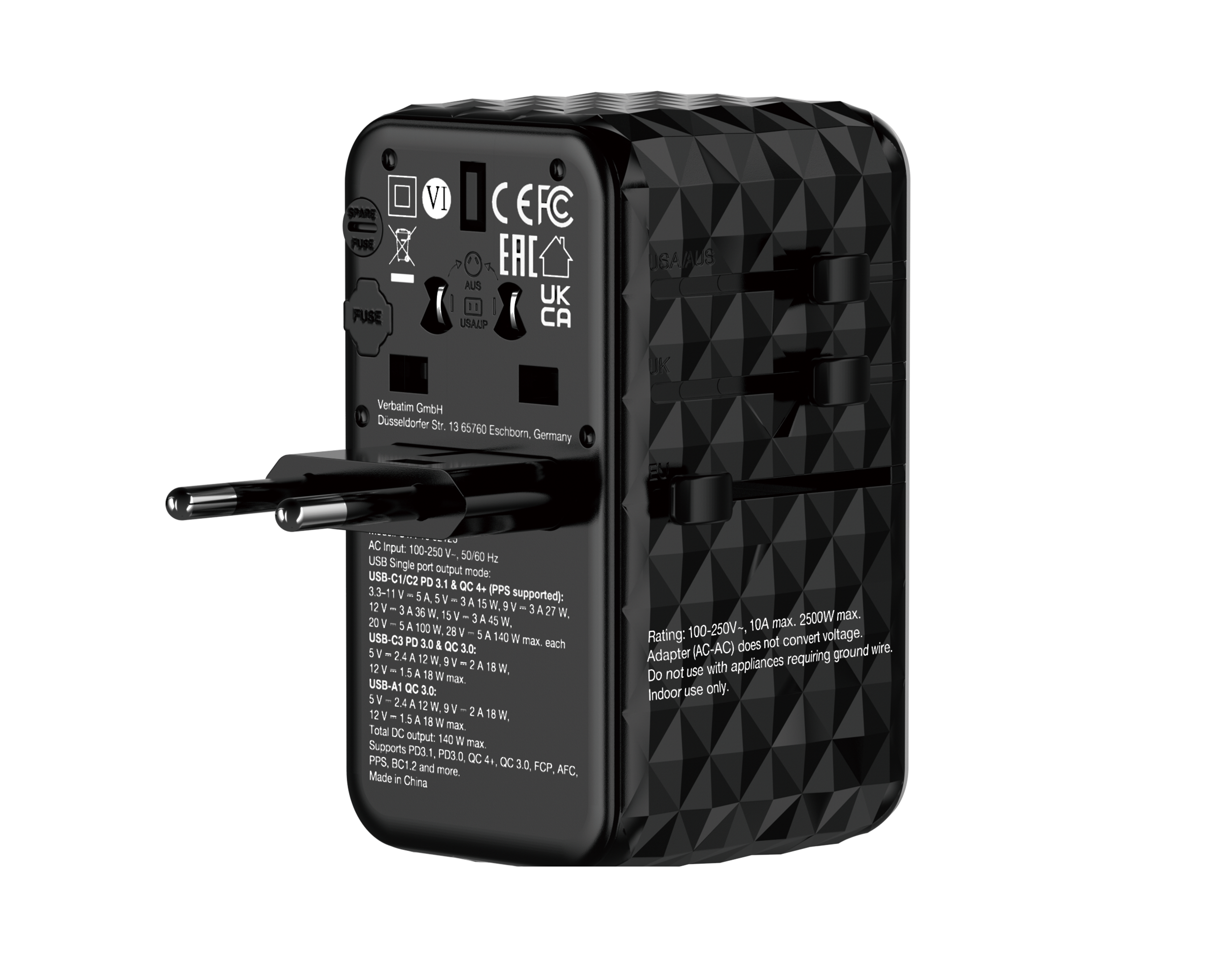 Verbatim Charger Travel Adapter World to World GAN III 140W 2xC 2xA UTA-10